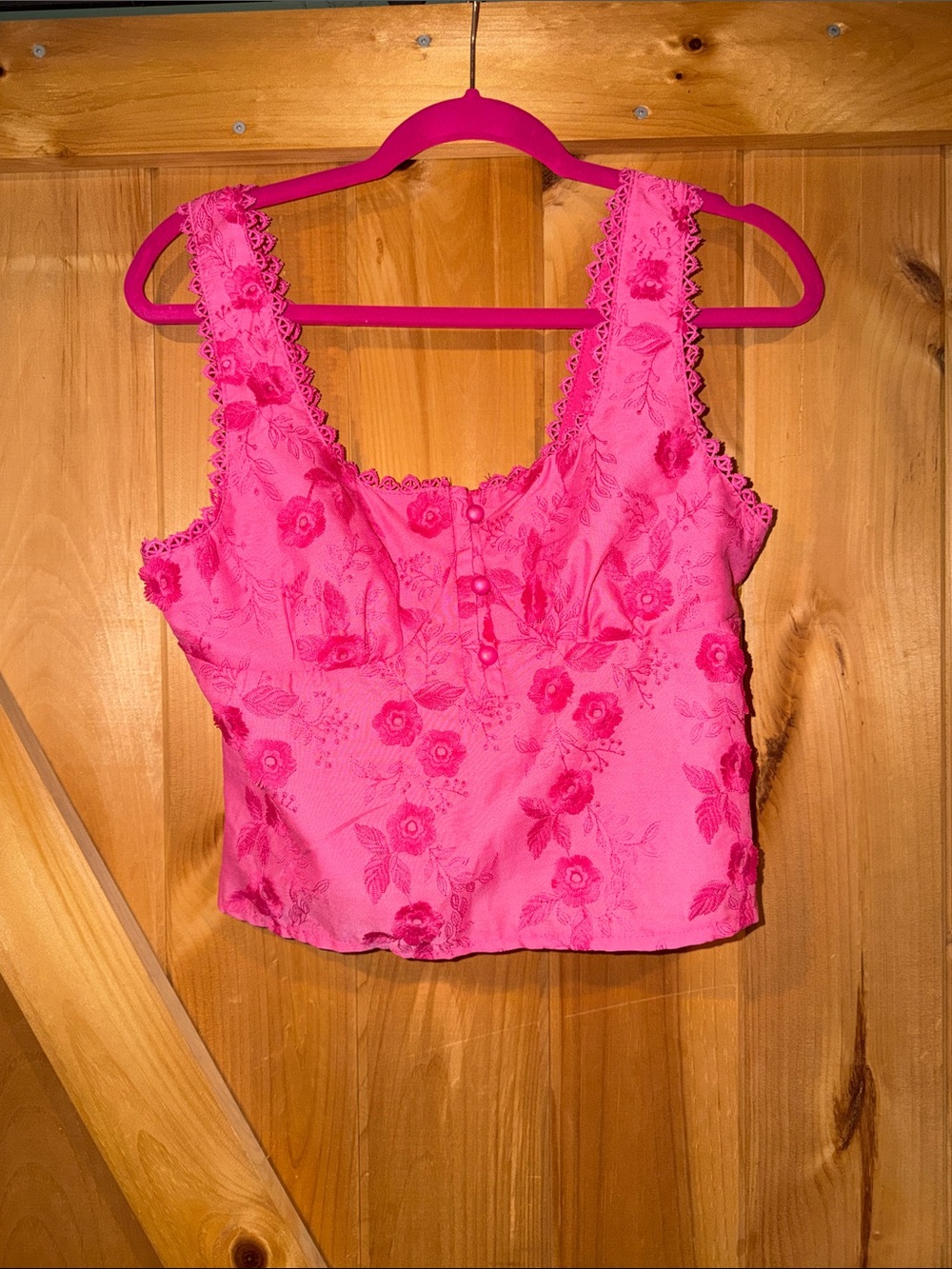 Women’s Pink Floral Lace Crop Camisole